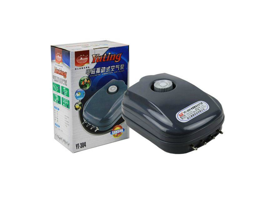 SunSun air pumps provide reliable service at an economical cost. Efficient and easy-to-use, SunSun air pumps can handle the aeration needs of aquariums from 60 to 120 gallons. 4 outlets Super silent with multi-level muffler Special artificial rubber to keep a steady air flow output and pressure that can be adjusted freely Low power consumption 8.5-watts, 4.5 liters per minute